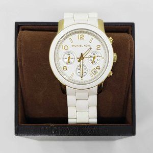 Michael Kors Women's Runway White and Gold Watch